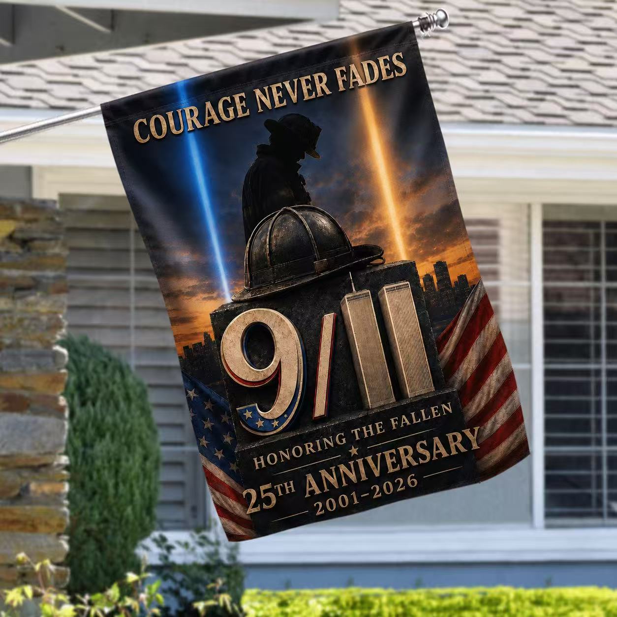 Courage Never Fades – 9/11 25th Anniversary Firefighter Memorial Flag