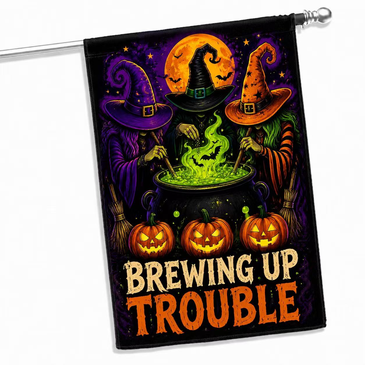 Brewing Up Trouble Witch Halloween Garden Flag