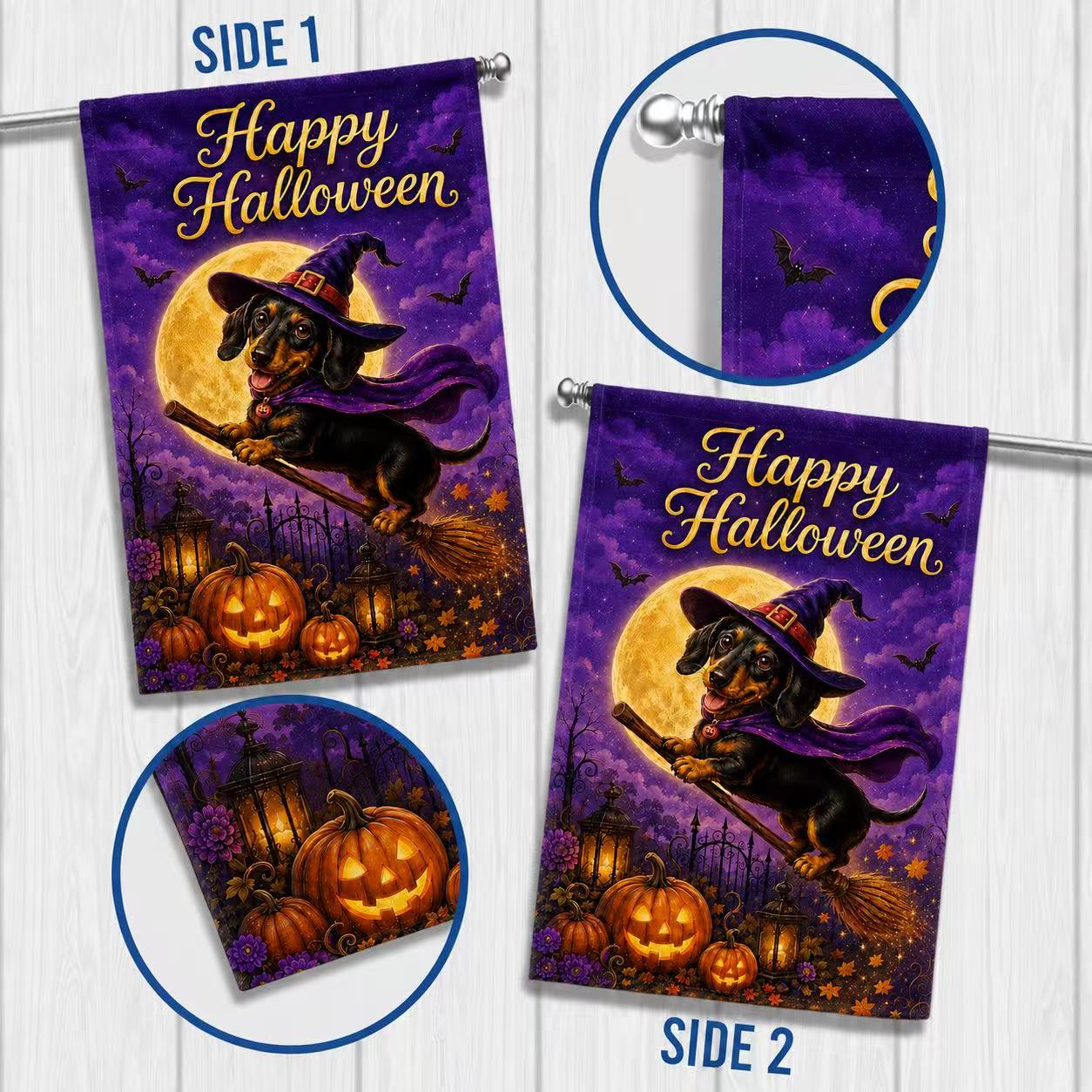 Happy Halloween Witch Dachshund Pumpkin Garden Flag