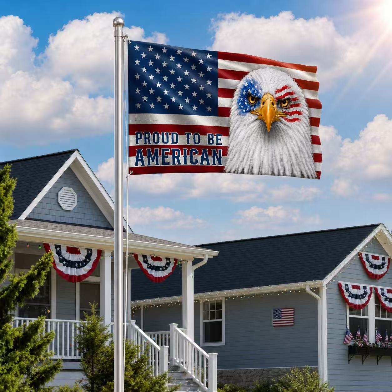 Patriotic Flag, Bald Eagle Proud to Be American Grommet Flag