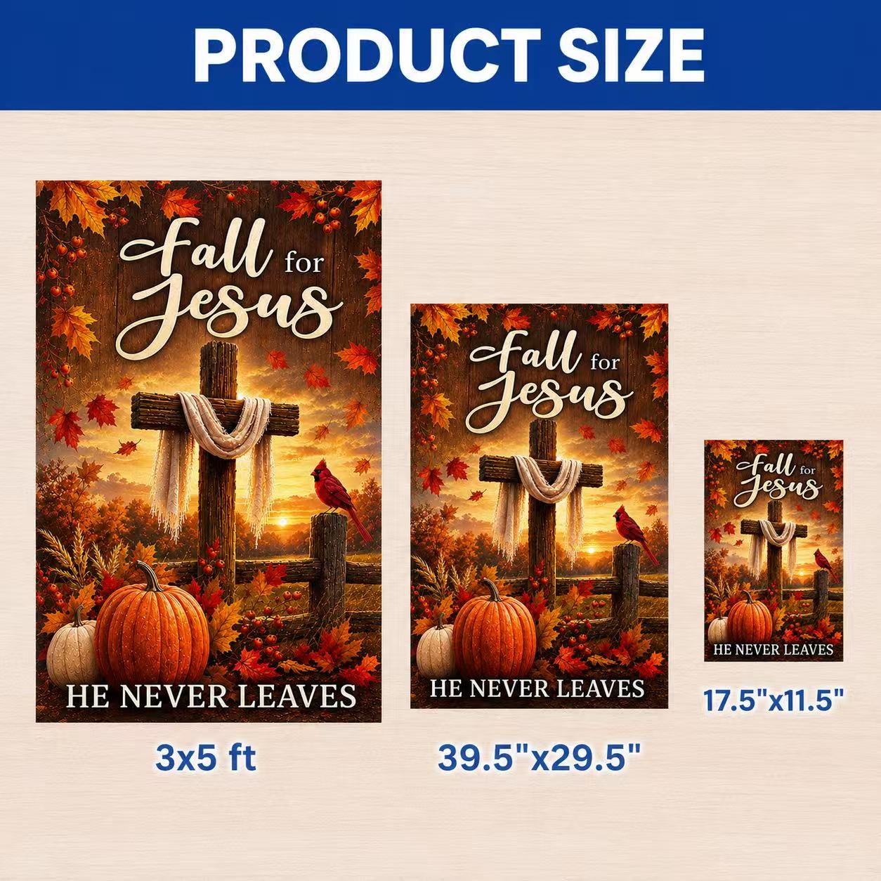 Fall For Jesus He Never Leaves Autumn Maple Leaf Cross Christian US Flag