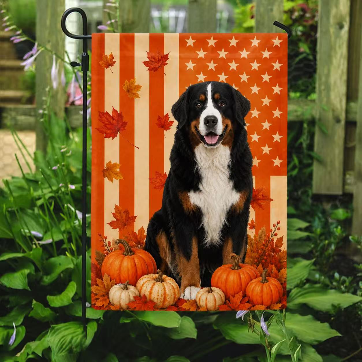 Bernese Mountain Dog Welcome Fall Pumpkins American Flag for Fall Decoration
