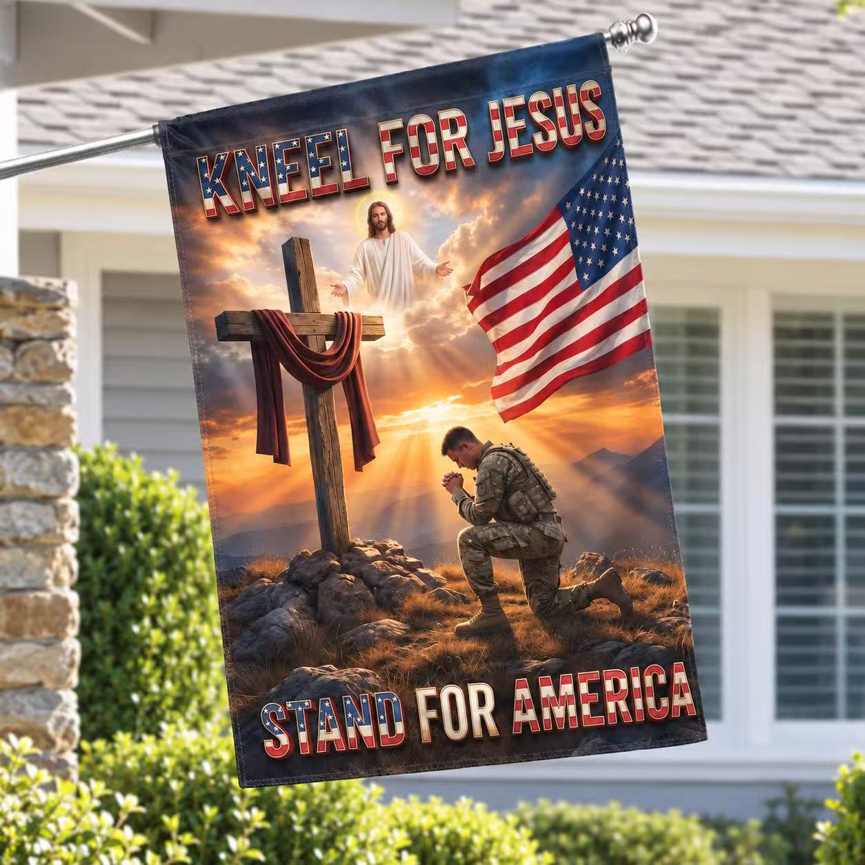 Veterans Day Flag, Kneel for Jesus Stand for America Veteran Fla