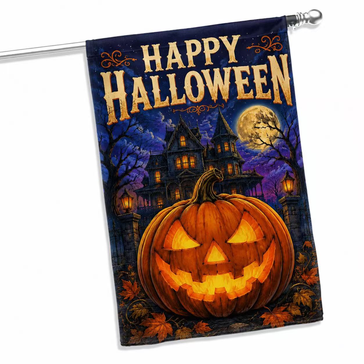 Happy Halloween Haunted House Pumpkin Garden Flag