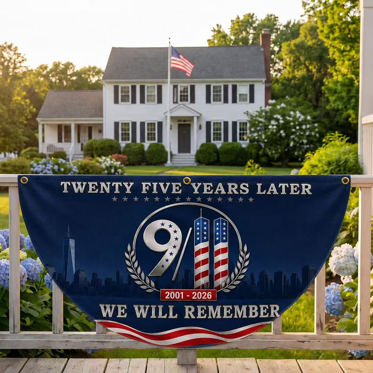9/11 25th Anniversary We Will Remember Memorial Half Circle Fan Flag