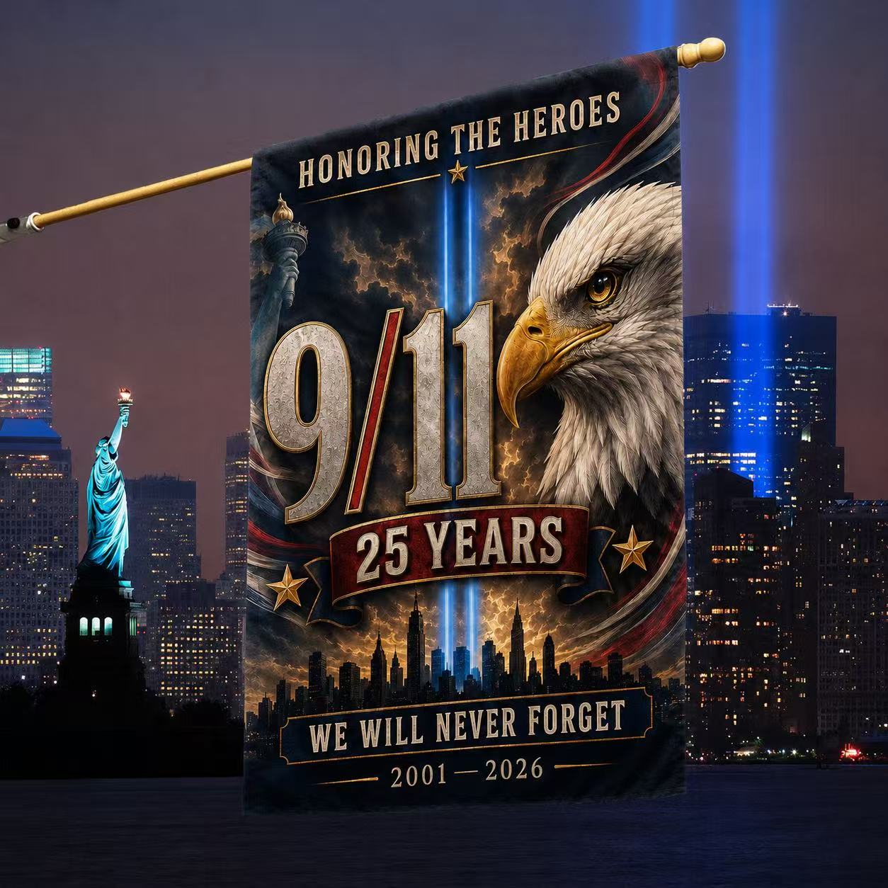 Honoring the Heroes – 9/11 25th Anniversary Eagle Memorial Flag