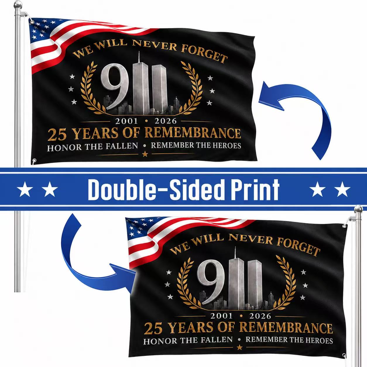 9/11 25 Years of Remembrance Memorial Flag
