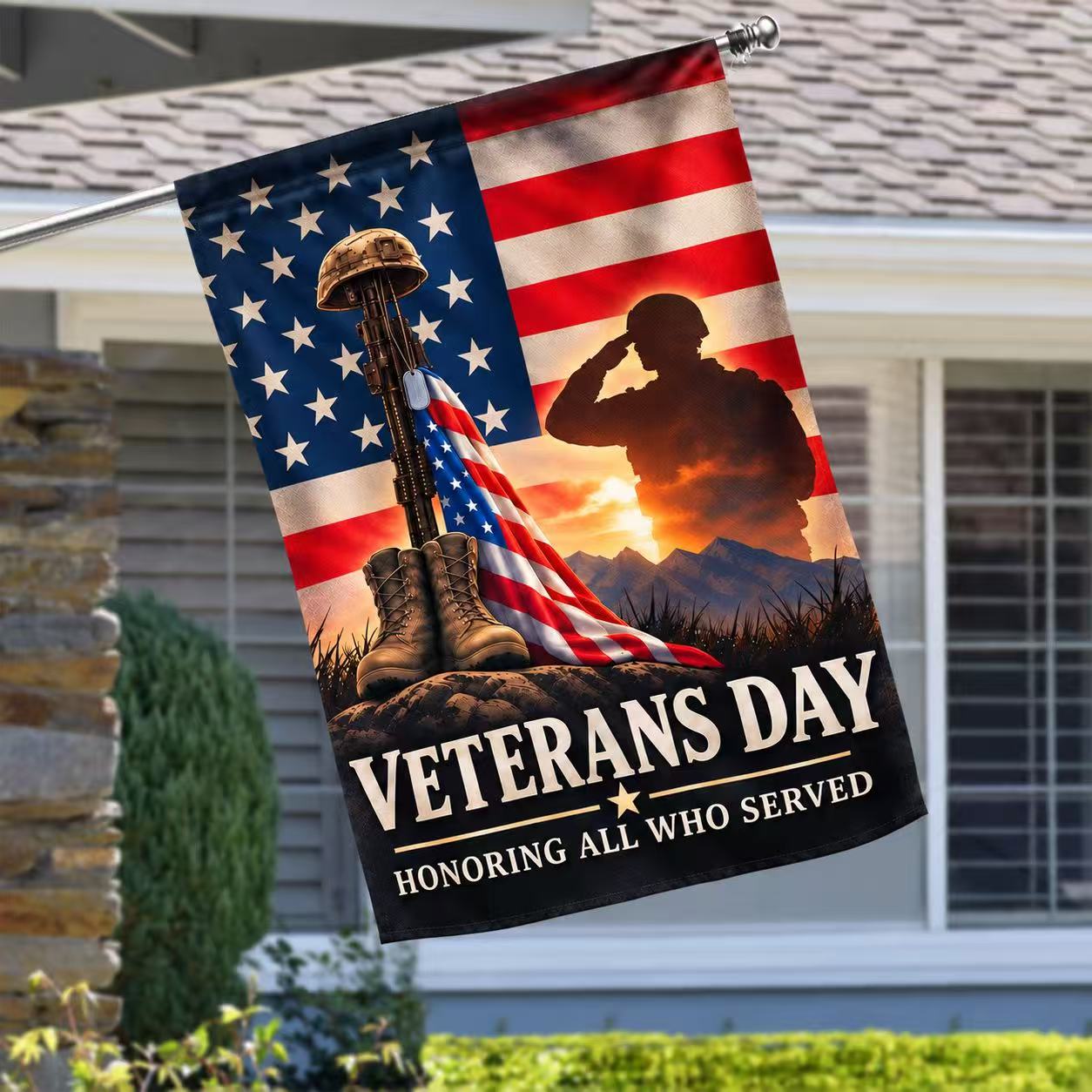 Veterans Day Honoring All Who Served Patriotic House Flag