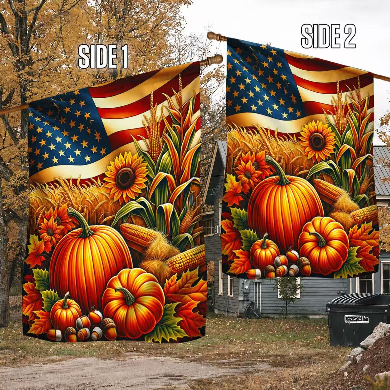 Fall Thanksgiving Pumpkins Harvest American Flag