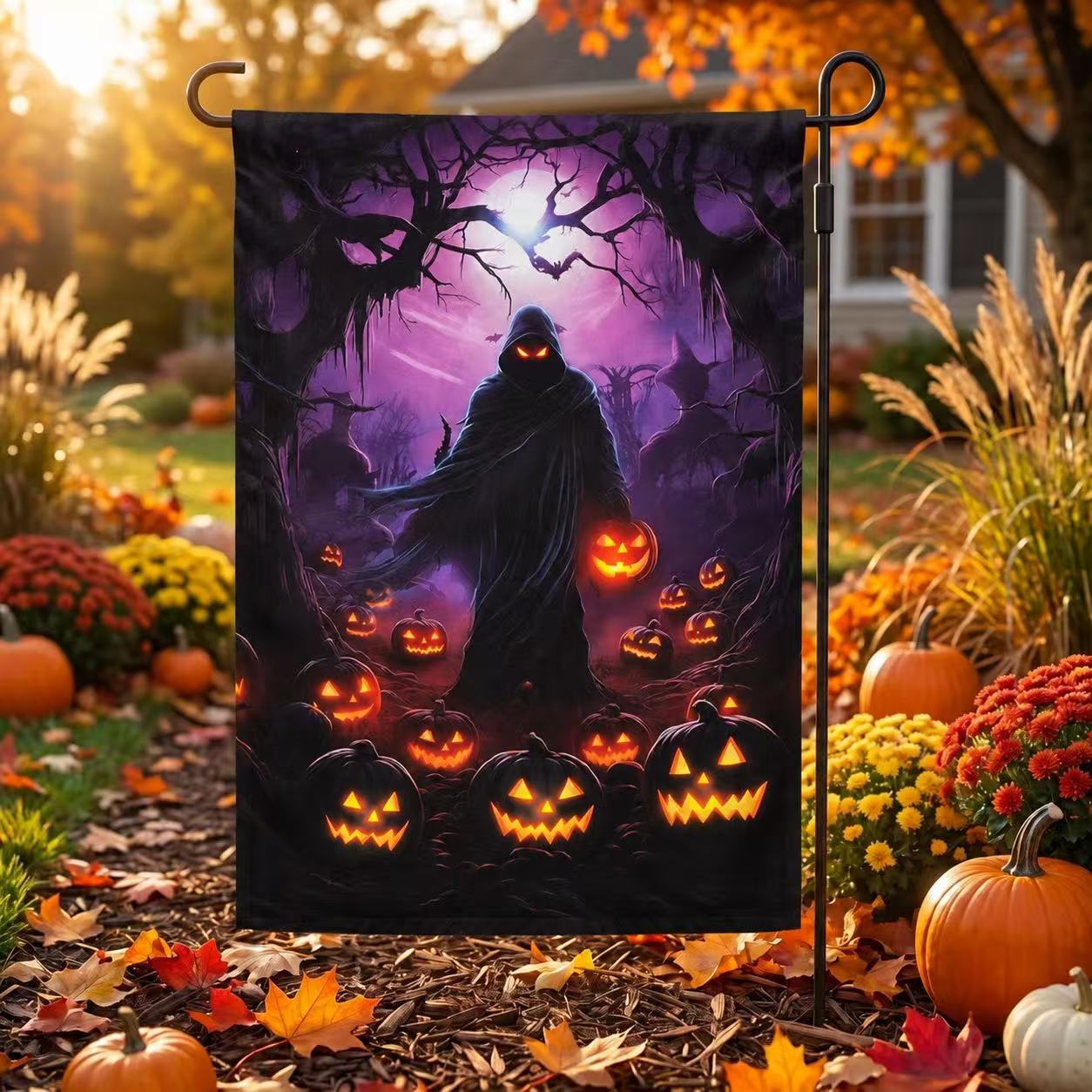 Halloween Grim Reaper & Pumpkin Garden Flag