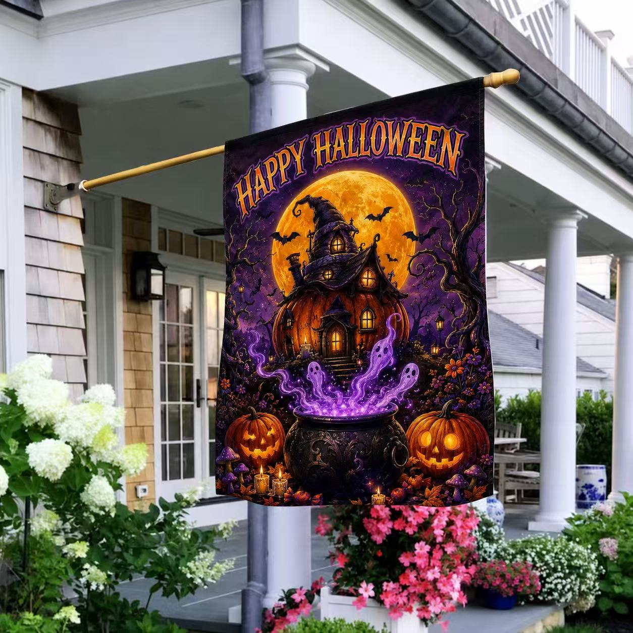 Happy Halloween Haunted Pumpkin House Ghost Cauldron Garden Flag