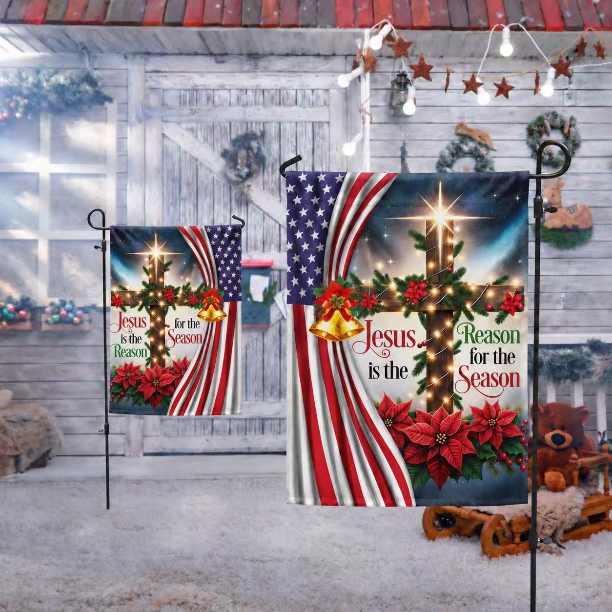 Jesus Christ Christmas Flag Jesus Is The Reason For The Season