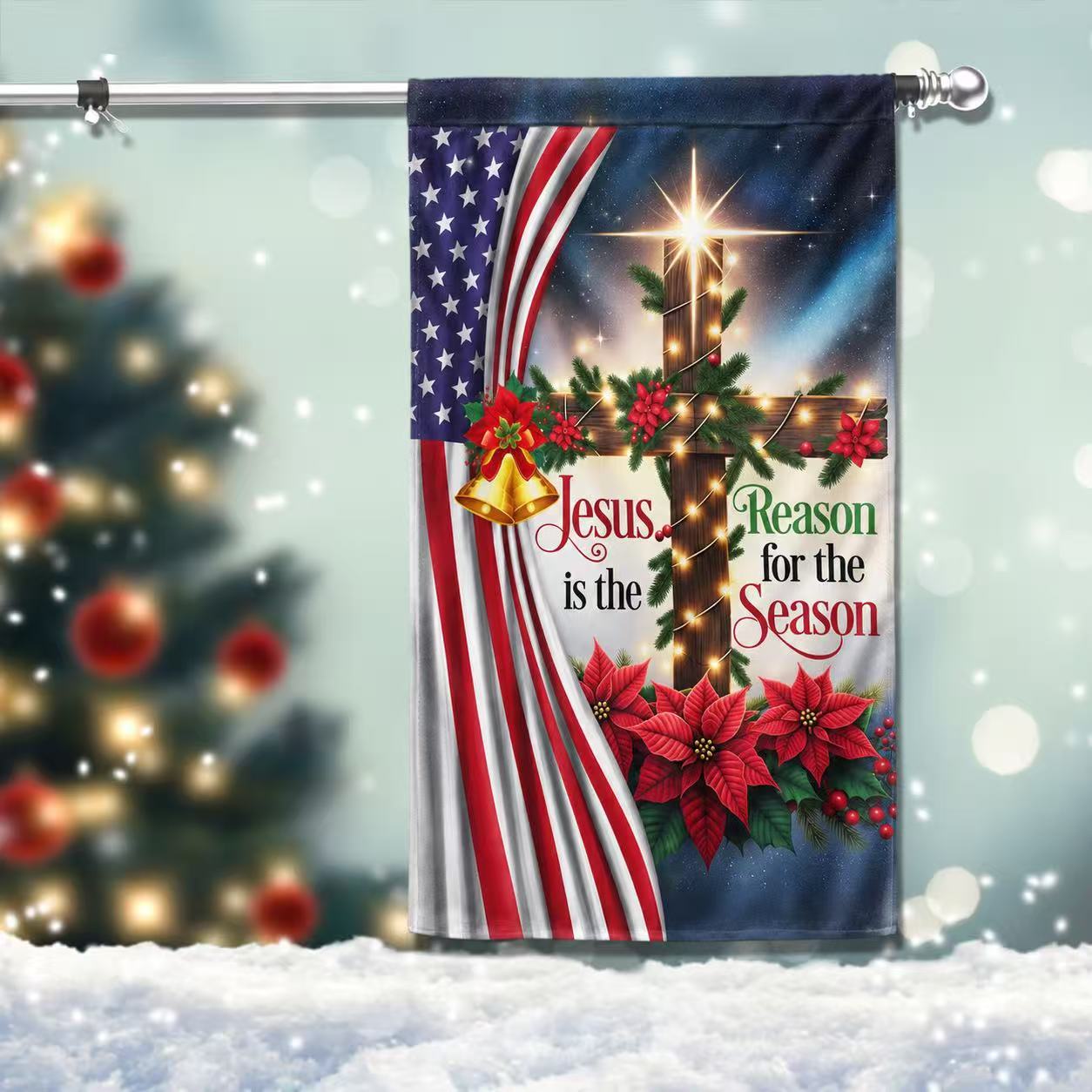 Jesus Christ Christmas Flag Jesus Is The Reason For The Season