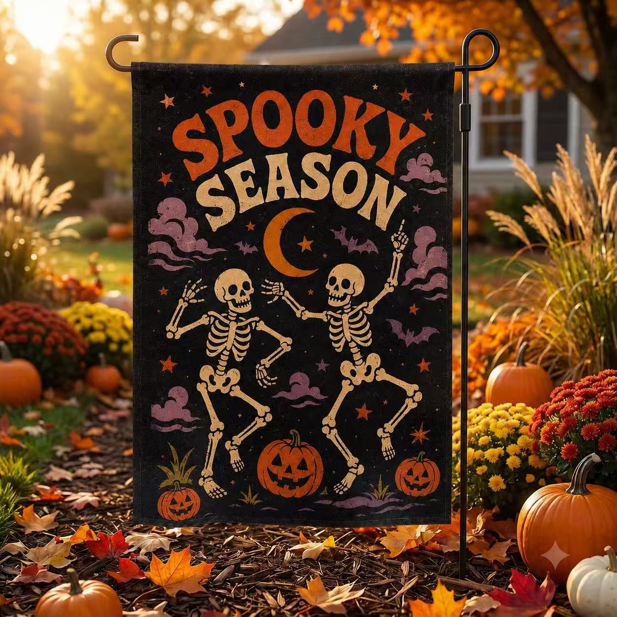 Spooky Season Dancing Skeletons Halloween Garden Flag