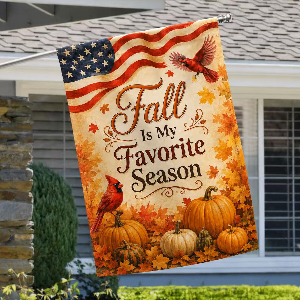 Fall Flag, Fall Is My Favorite Season Cardinals American US Flag