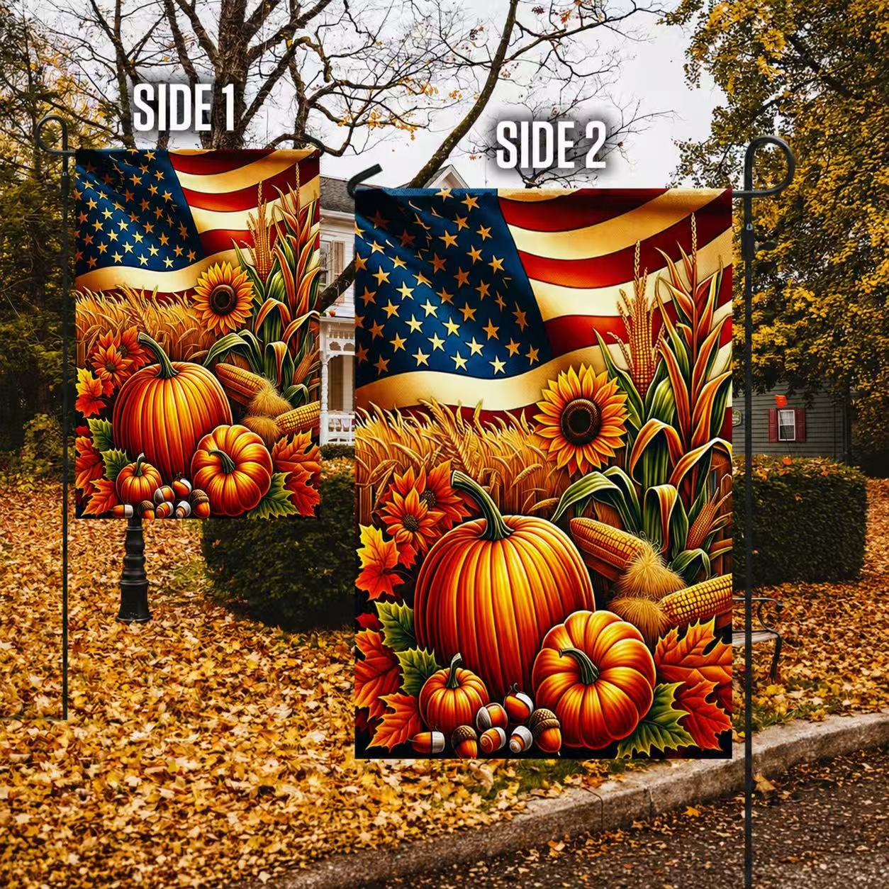 Fall Thanksgiving Pumpkins Harvest American Flag