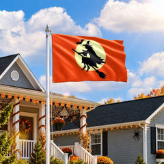 Halloween Witch Flag, Spooky Full Moon Flying Witch Grommet Flag