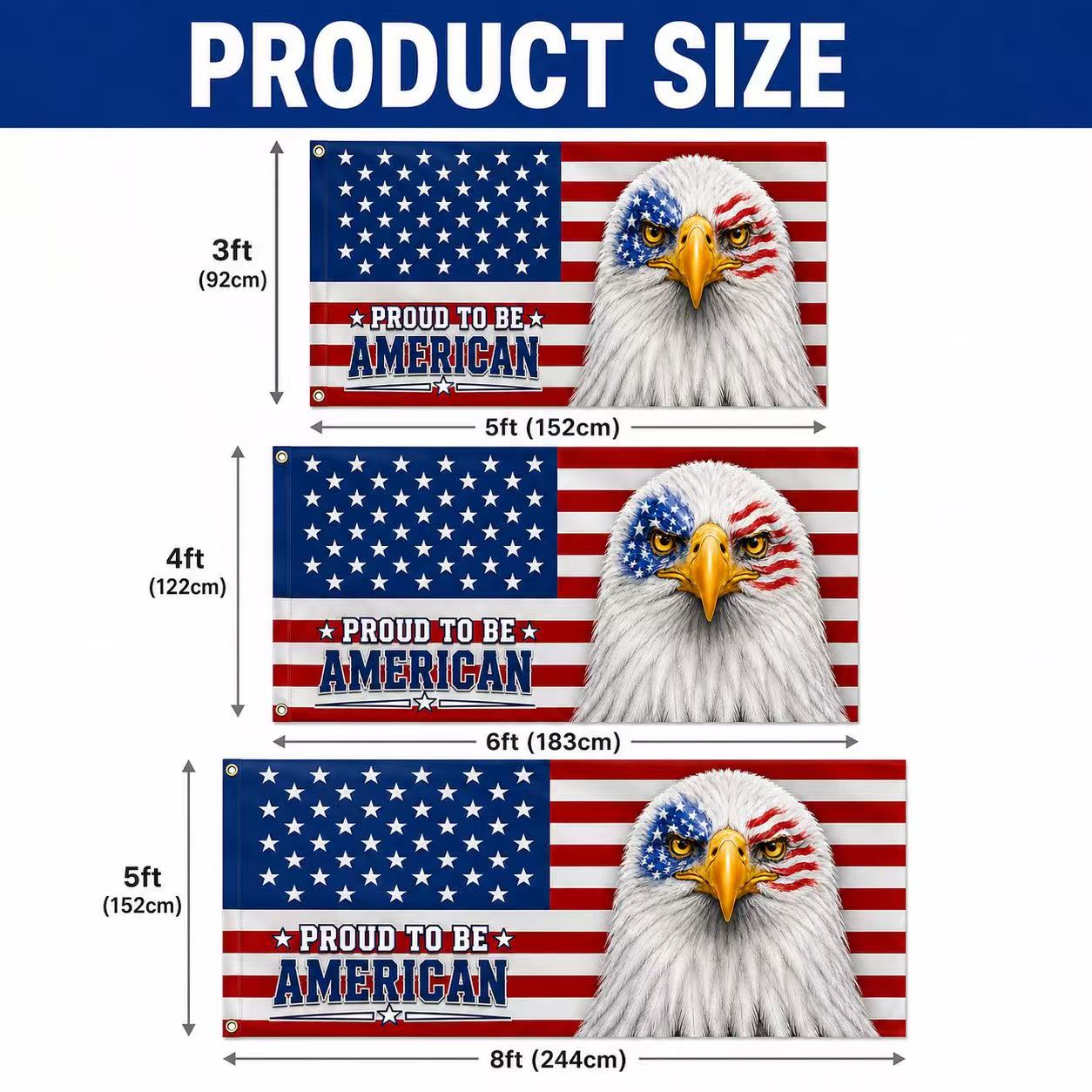 Patriotic Flag, Bald Eagle Proud to Be American Grommet Flag