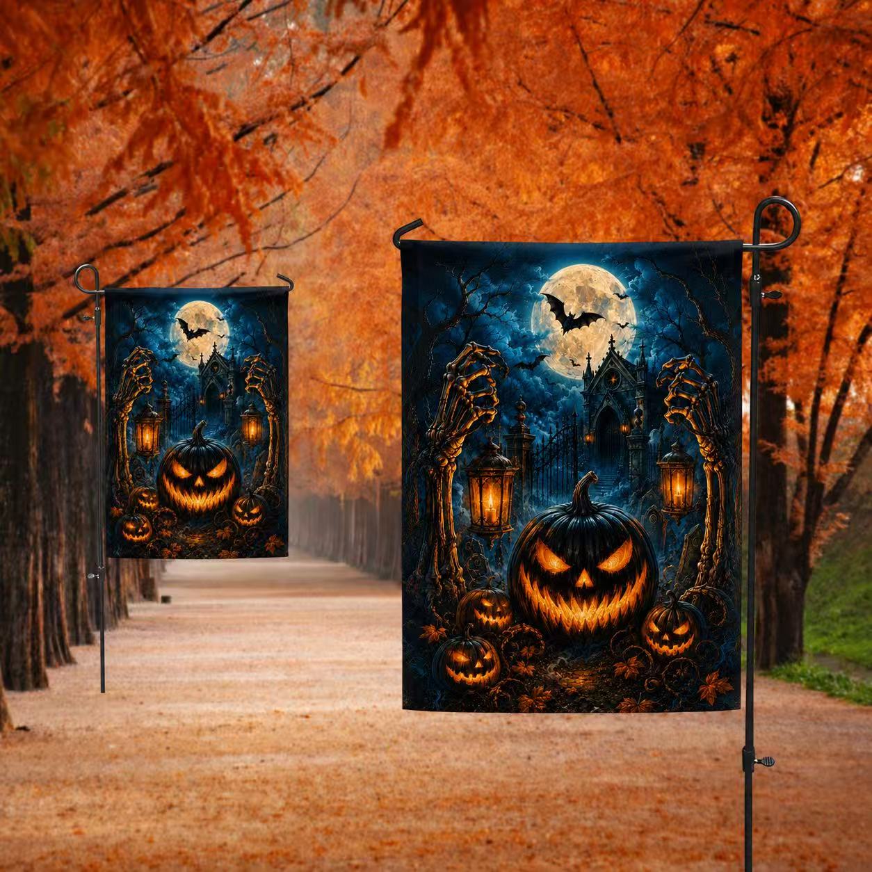 Halloween Skeleton Hands Jack-o’-Lantern Haunted House Garden Flag
