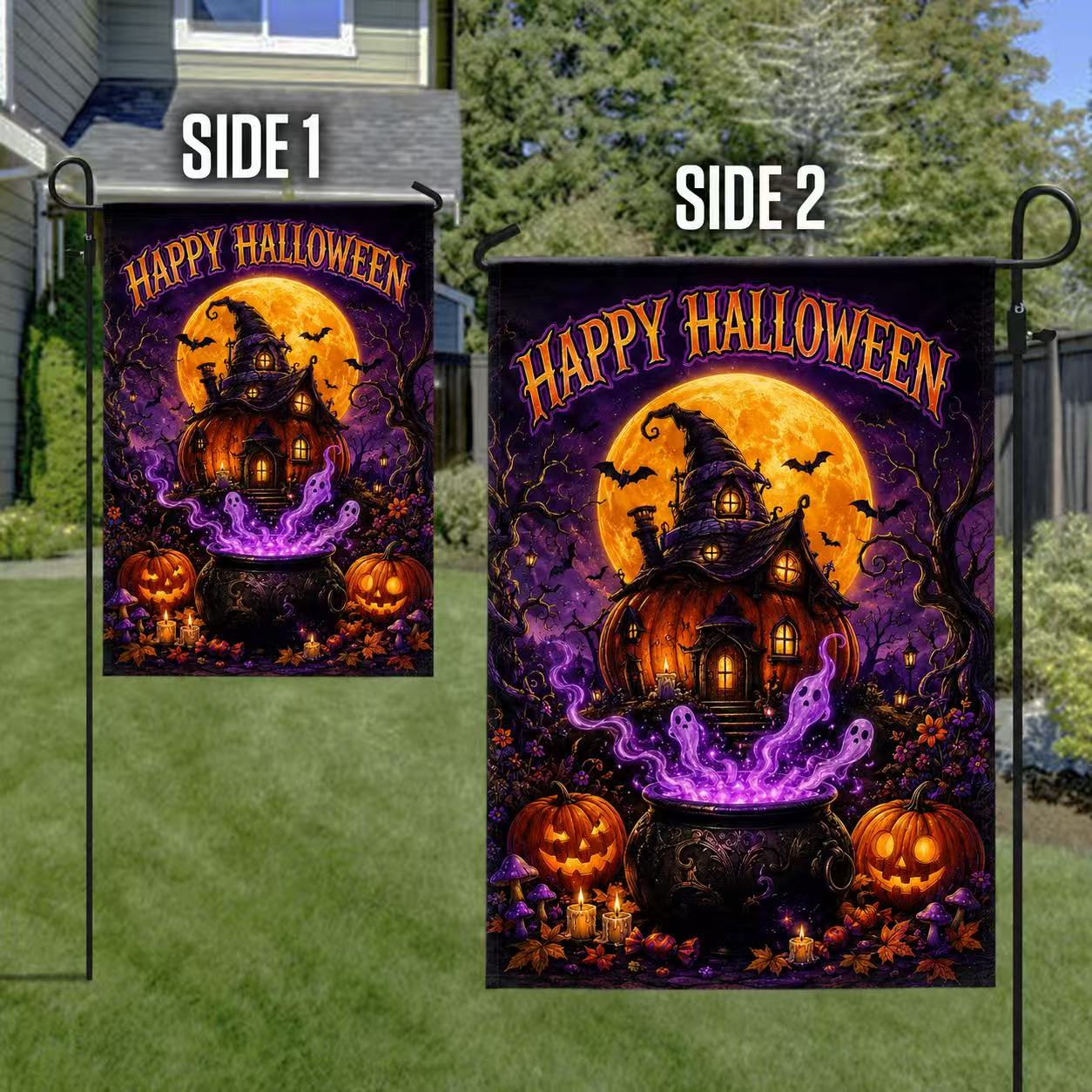 Happy Halloween Haunted Pumpkin House Ghost Cauldron Garden Flag