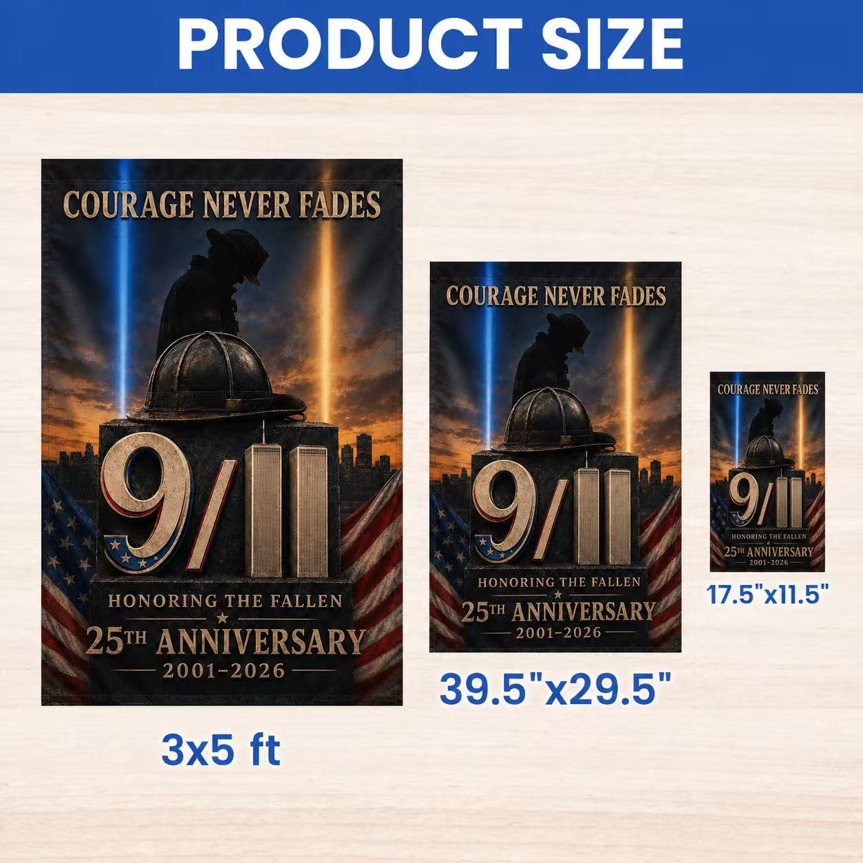 Courage Never Fades – 9/11 25th Anniversary Firefighter Memorial Flag