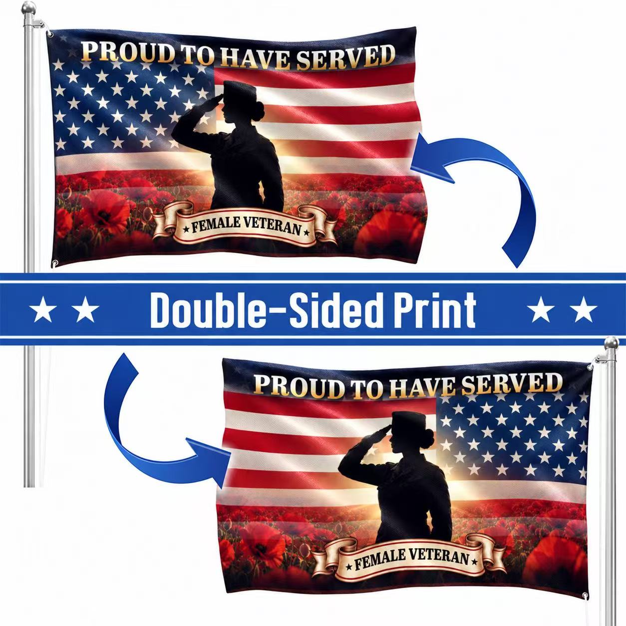 Female Veteran Flag, Proud To Have Served Red Poppy Grommet Flag