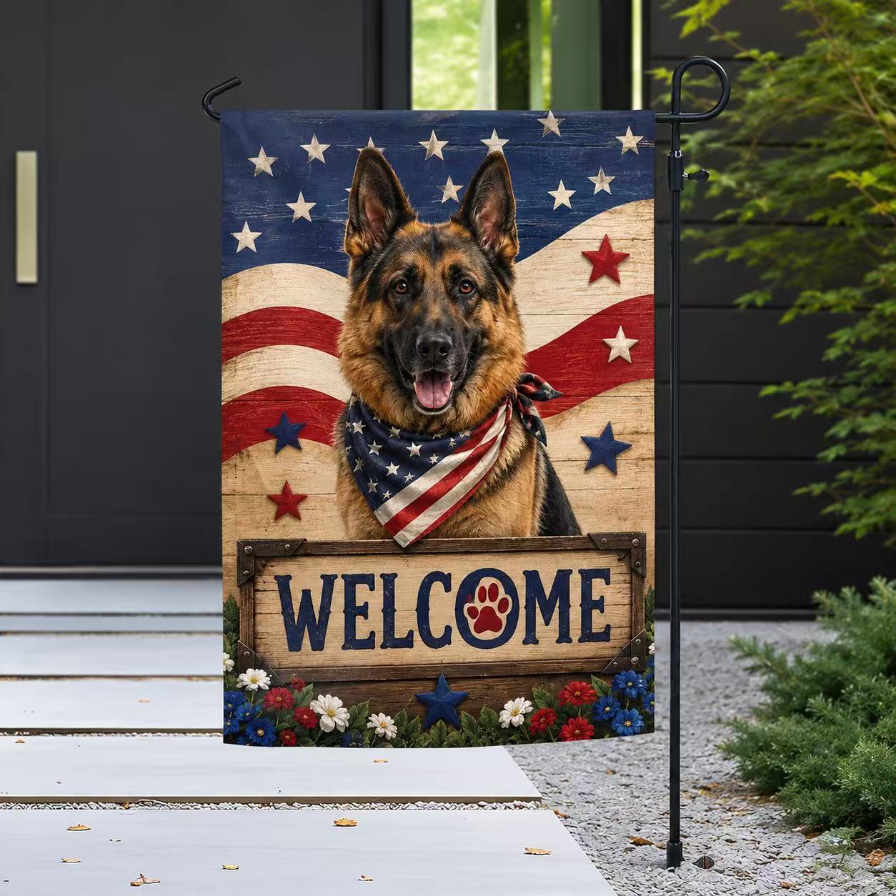 German Shepherd Patriotic Welcome Flag