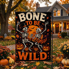 Bone to Be Wild Skeleton Couple Halloween Garden Flag