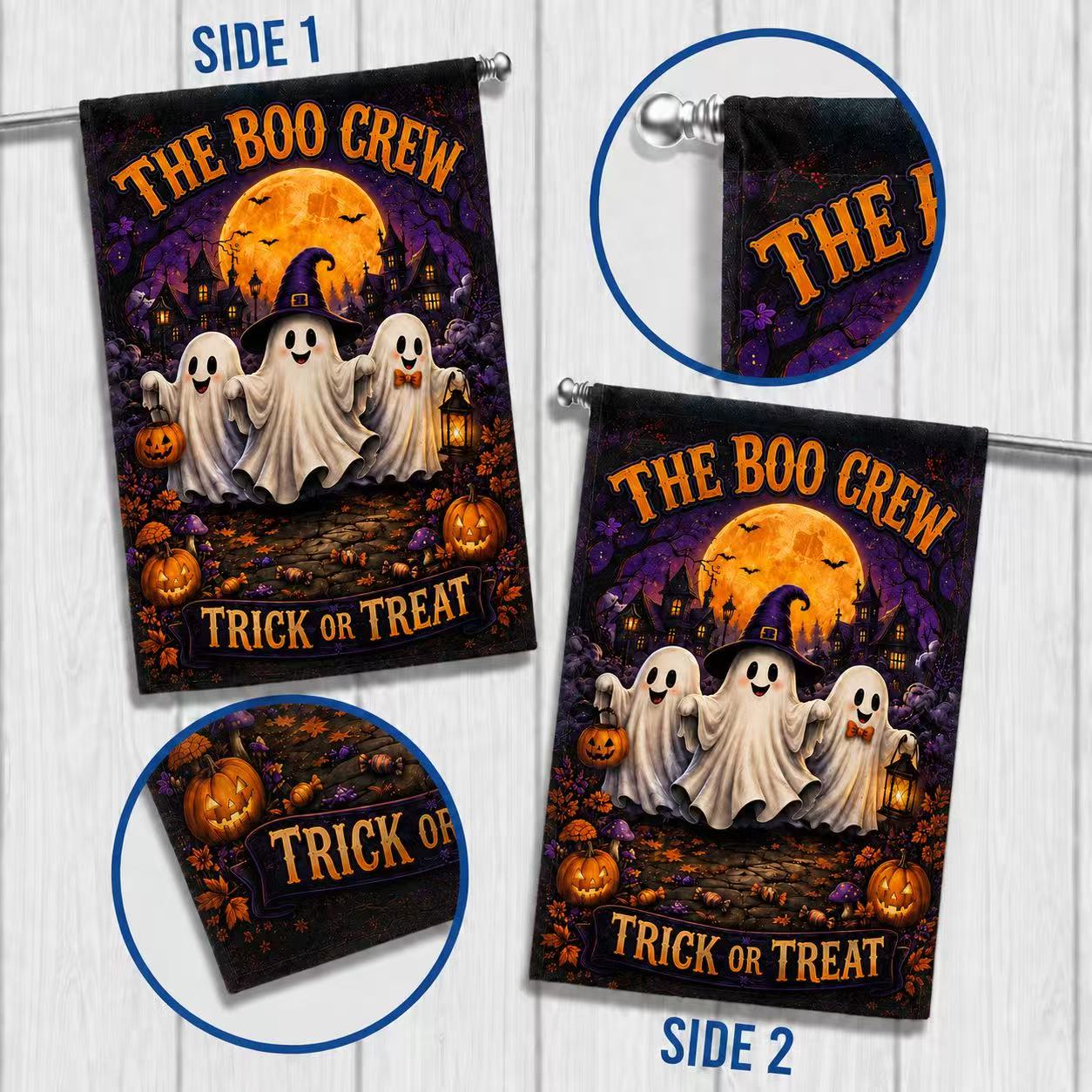 The Boo Crew Cute Ghosts Trick or Treat Halloween Garden Flag