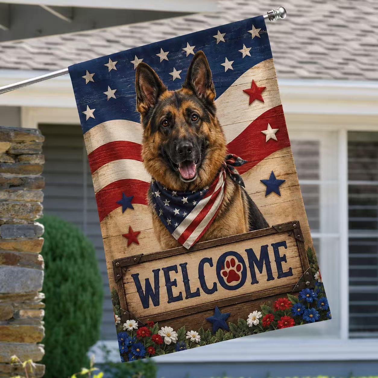 German Shepherd Patriotic Welcome Flag