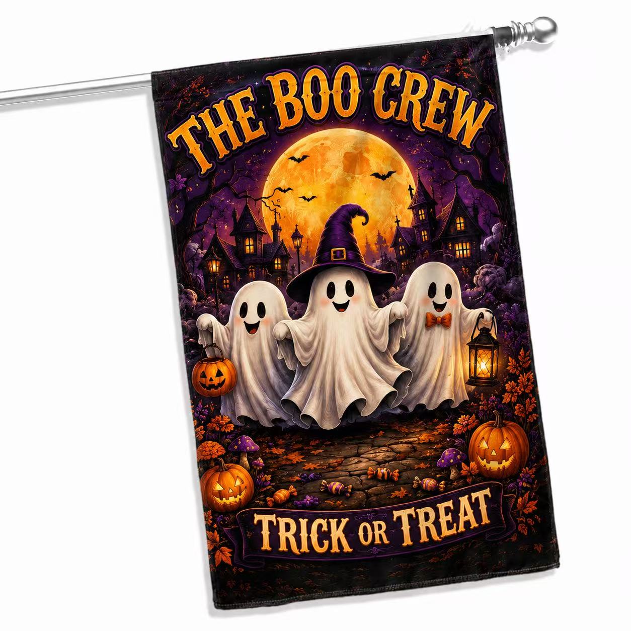The Boo Crew Cute Ghosts Trick or Treat Halloween Garden Flag