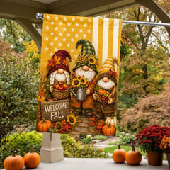 Welcome Fall Harvest Gnome Pumpkin House Flag