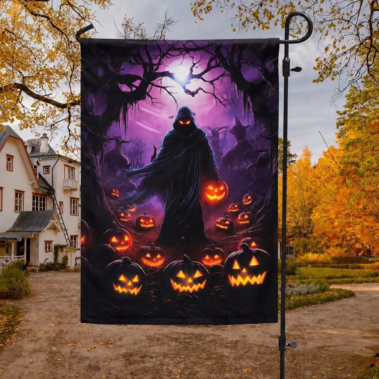 Halloween Grim Reaper & Pumpkin Garden Flag