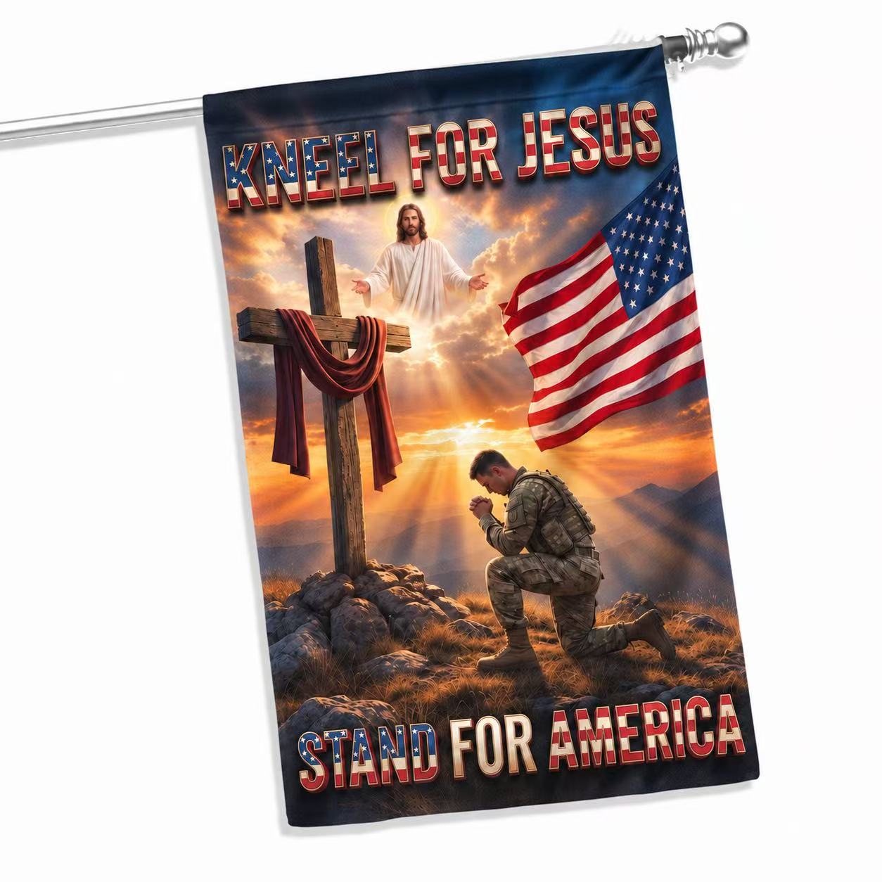 Veterans Day Flag, Kneel for Jesus Stand for America Veteran Fla