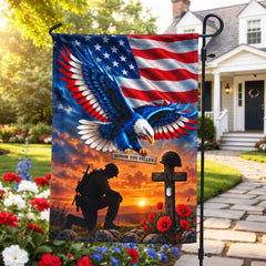 Veterans Day Flag. Veteran Kneeling Soldier Christian Cross We The People Flag