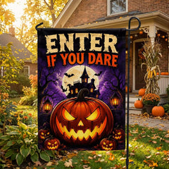 Enter If You Dare Haunted Pumpkin Halloween Garden Flag