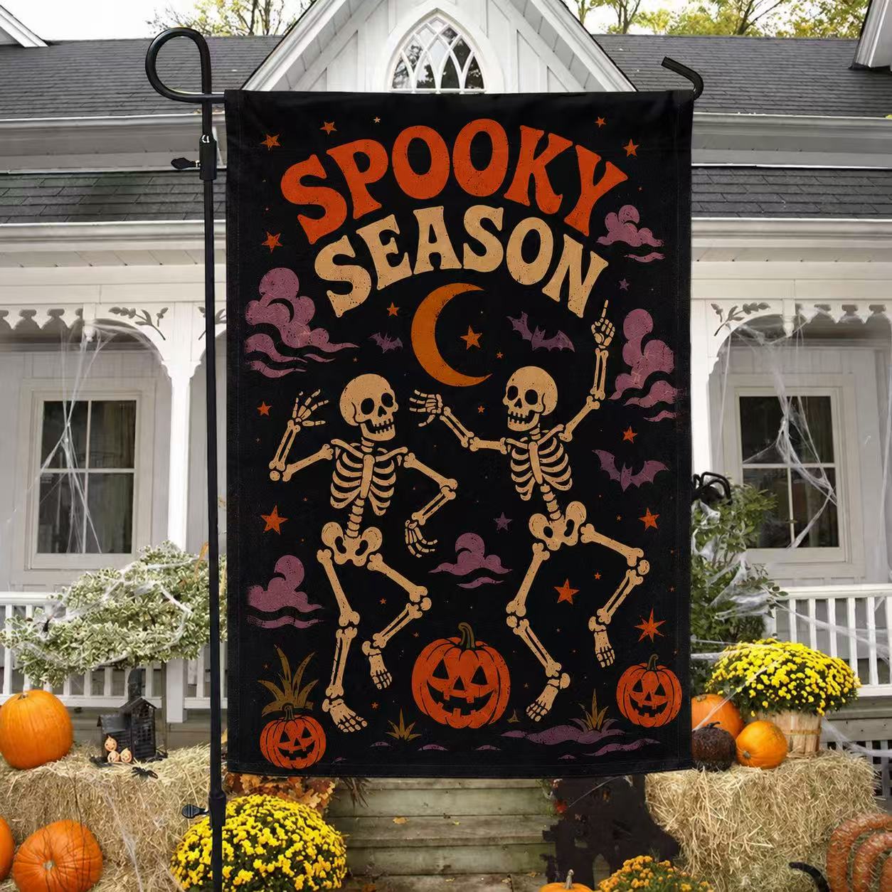 Spooky Season Dancing Skeletons Halloween Garden Flag