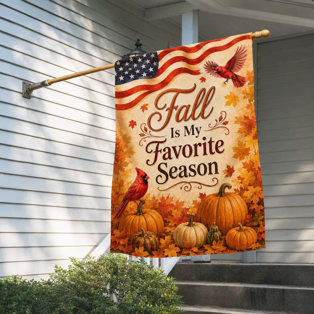 Fall Flag, Fall Is My Favorite Season Cardinals American US Flag