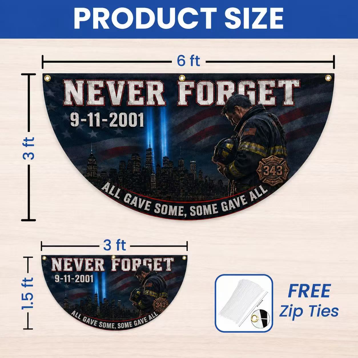 9/11 Never Forget 343 Firefighter Memorial Flag