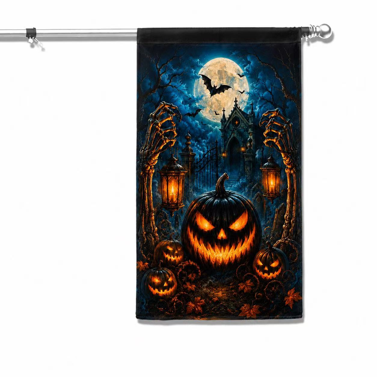 Halloween Skeleton Hands Jack-o’-Lantern Haunted House Garden Flag