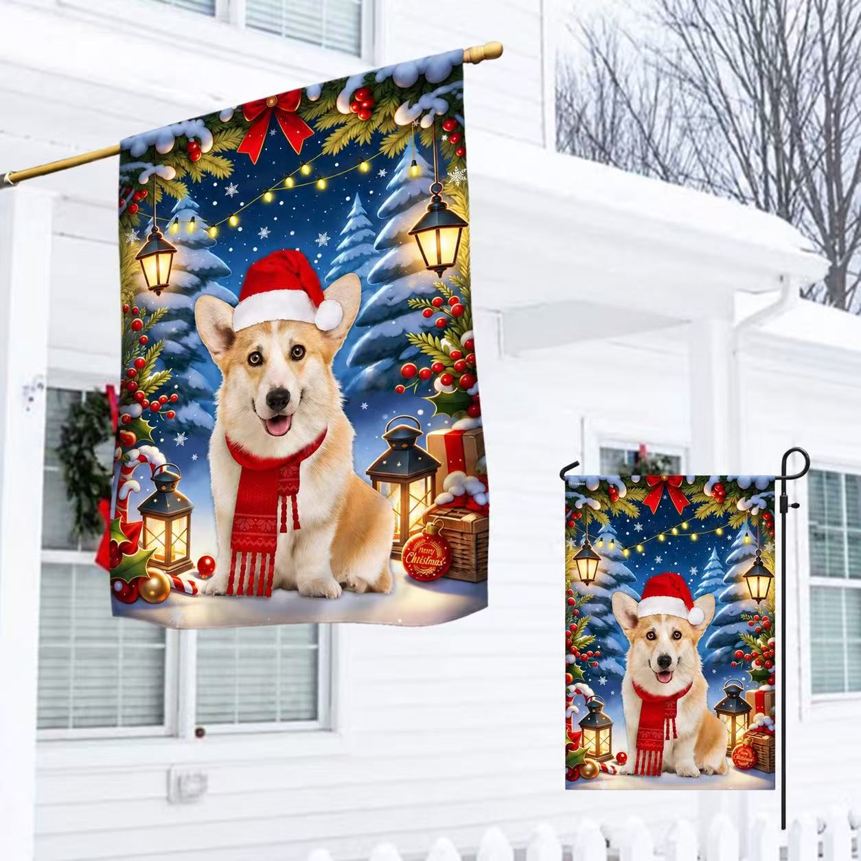 Corgi Dog Christmas Flag