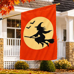 Halloween Flying Witch Full Moon House Flag