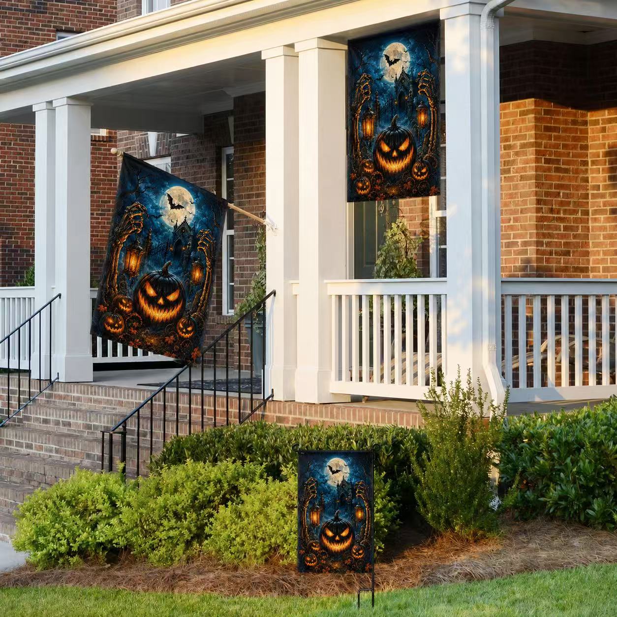 Halloween Skeleton Hands Jack-o’-Lantern Haunted House Garden Flag