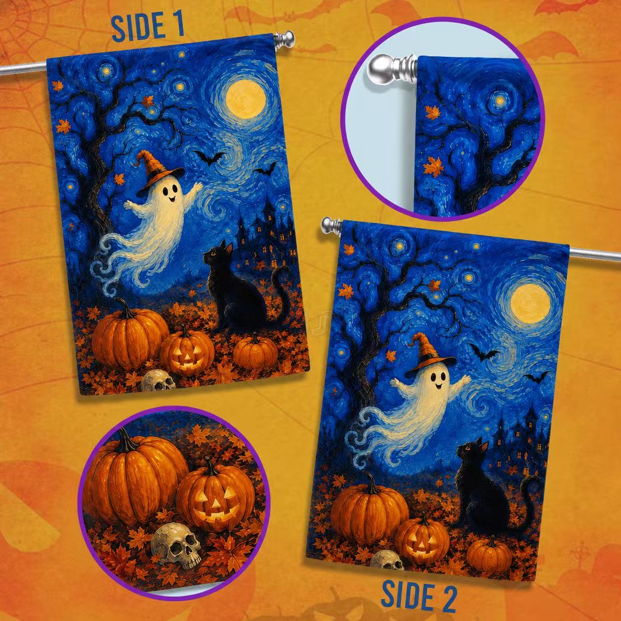 Halloween Starry Night Ghost Black Cat Pumpkin Garden Flag