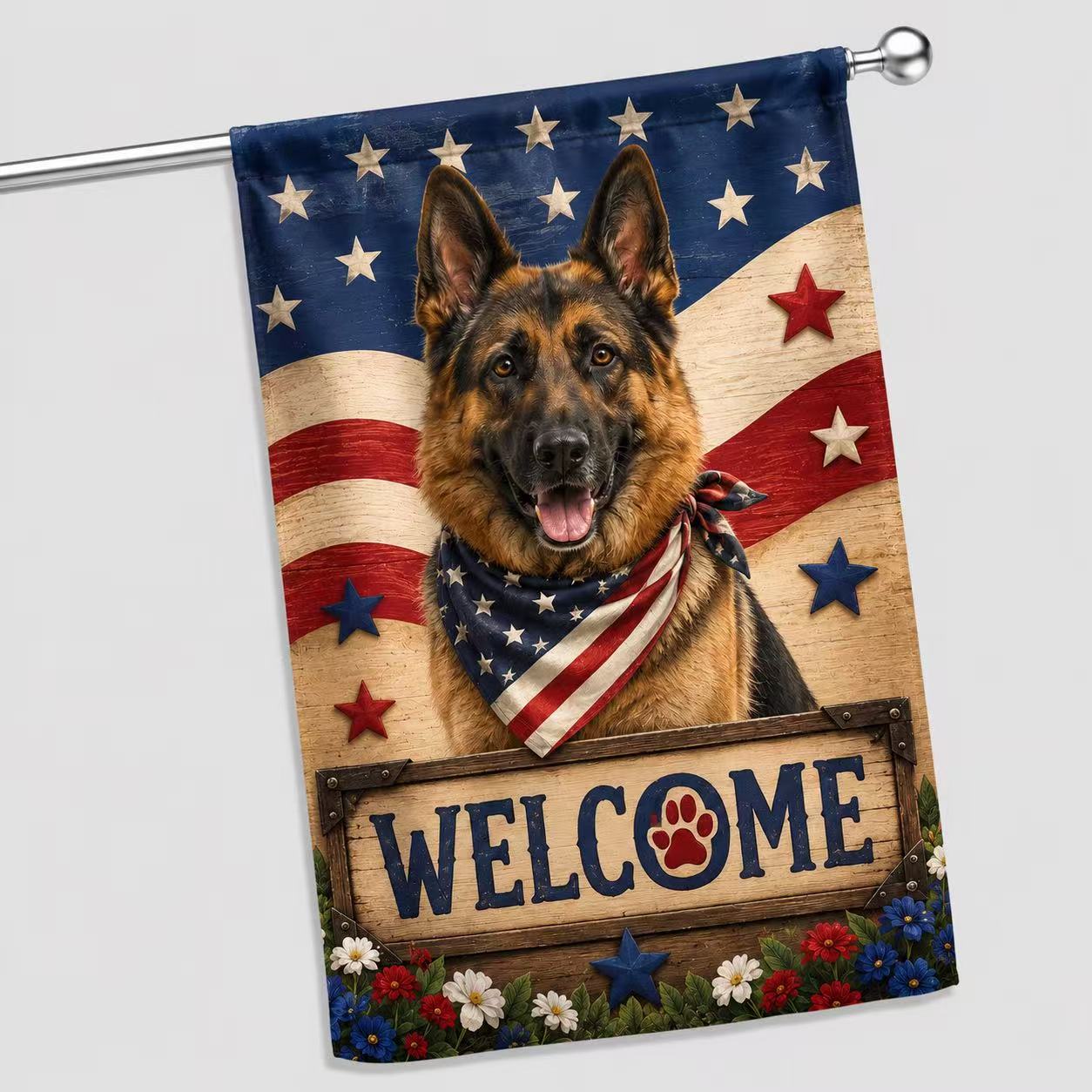 German Shepherd Patriotic Welcome Flag