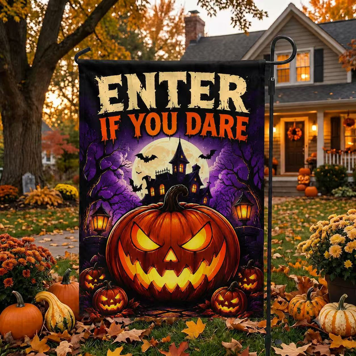 Enter If You Dare Haunted Pumpkin Halloween Garden Flag