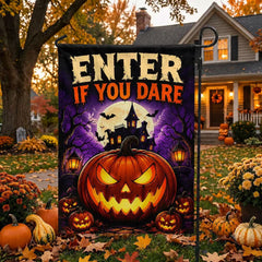 Enter If You Dare Haunted Pumpkin Halloween Garden Flag