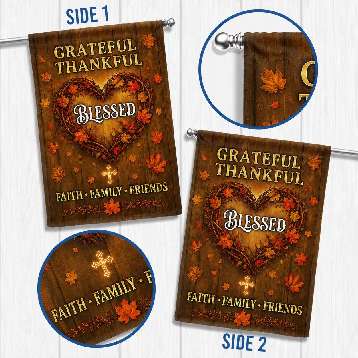 Grateful Thankful Blessed Garden Flag