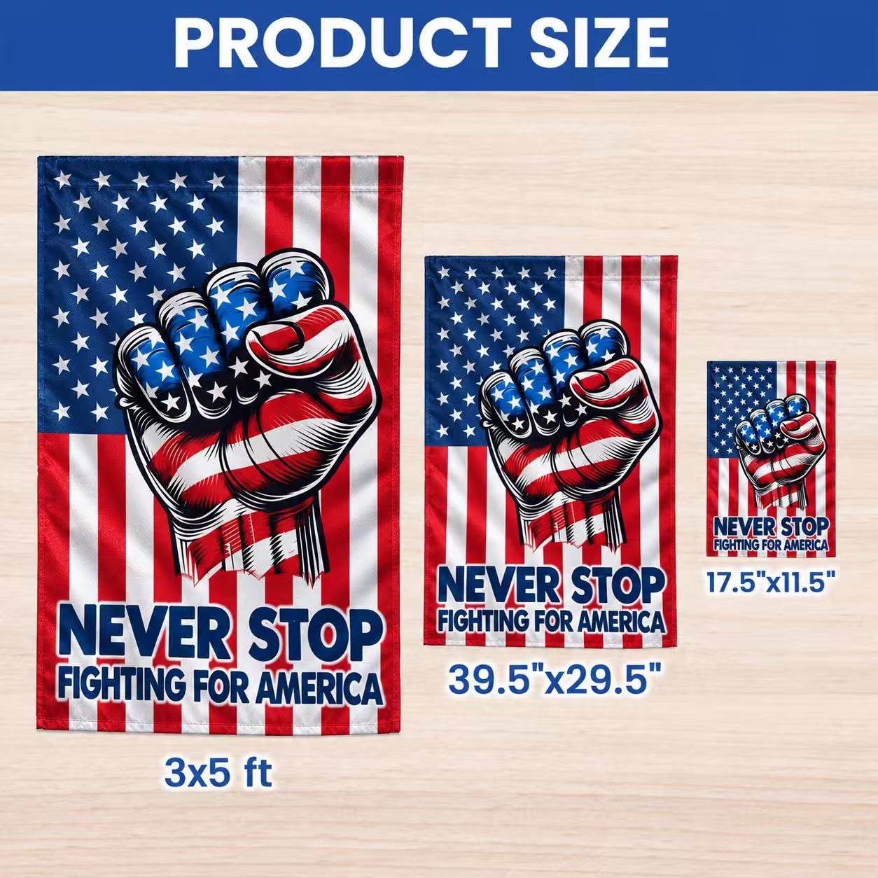 Never Stop Fighting for America Patriotic Flag