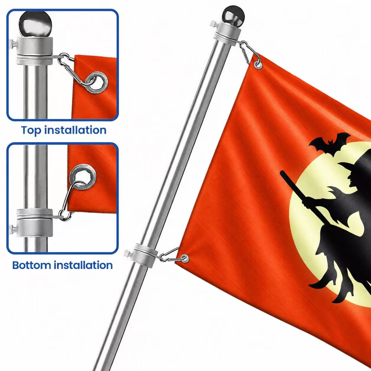 Halloween Witch Flag, Spooky Full Moon Flying Witch Grommet Flag
